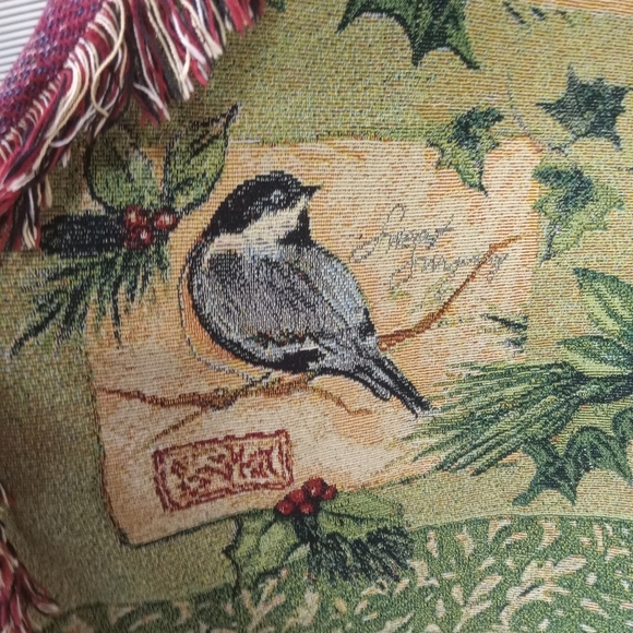 Manual Weavers  Susan WInget Holiday Birds Afghan Blanket Throw Tapestry 57x63 - Picture 6 of 11